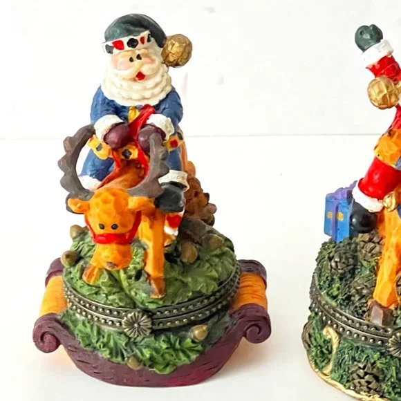 Vintage Whimsical Santa Riding ReindeerTrinket Boxes - Picture 4 of 16